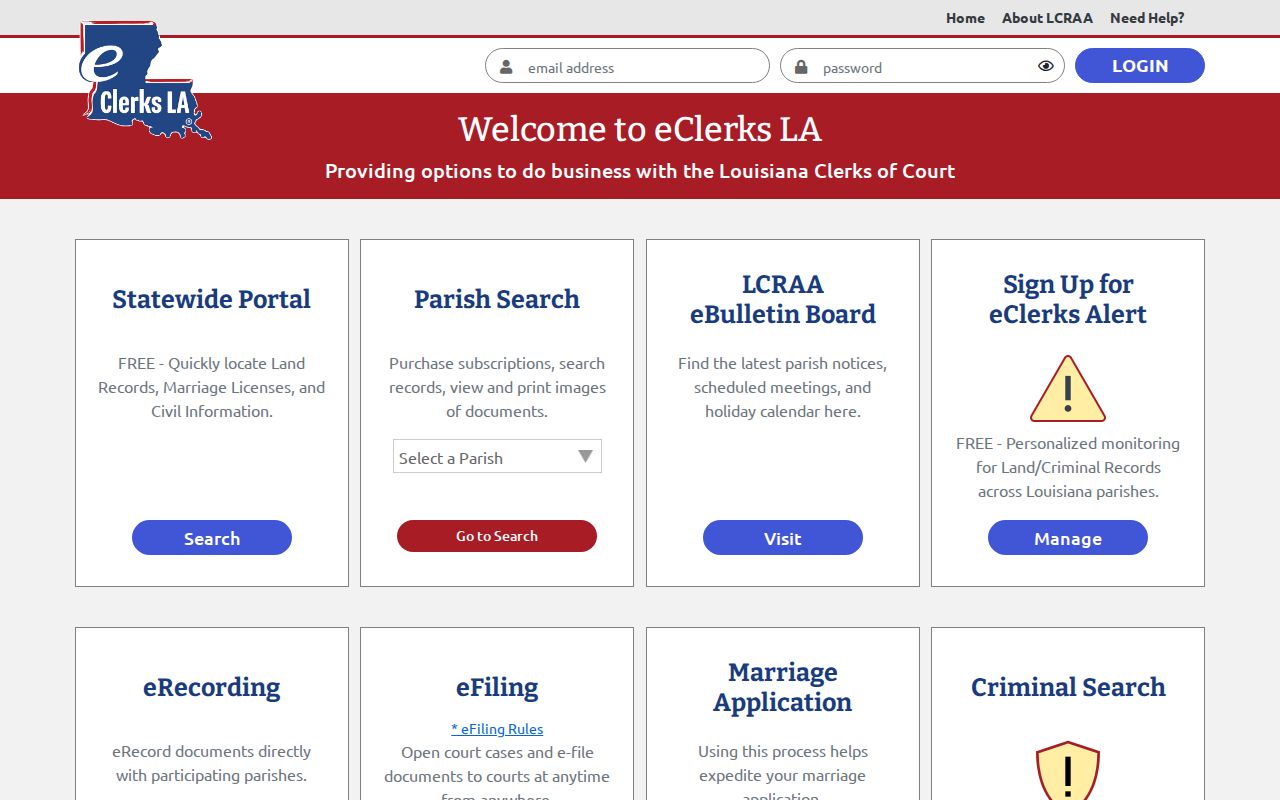 Bienville Parish court docket eClerksLA remote-access service page