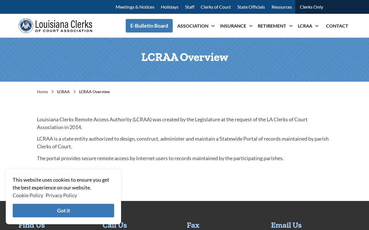 Bienville Parish case search source showing the LCRAA remote-access overview
