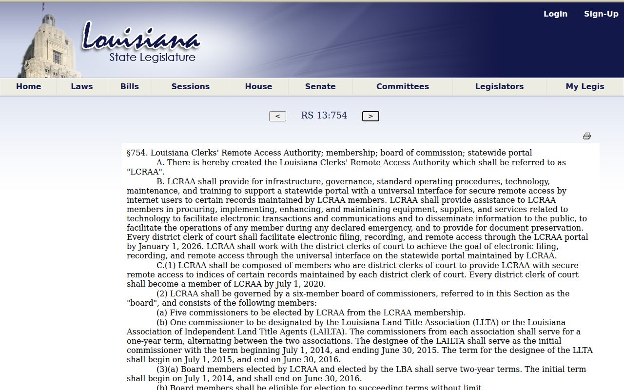 Bienville Parish case search source about Louisiana LCRAA remote access