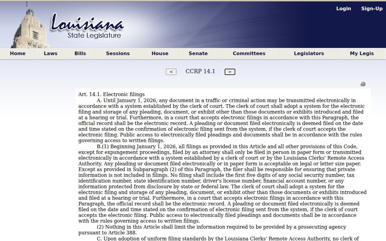 Bienville Parish civil court docket Louisiana electronic filing access rule