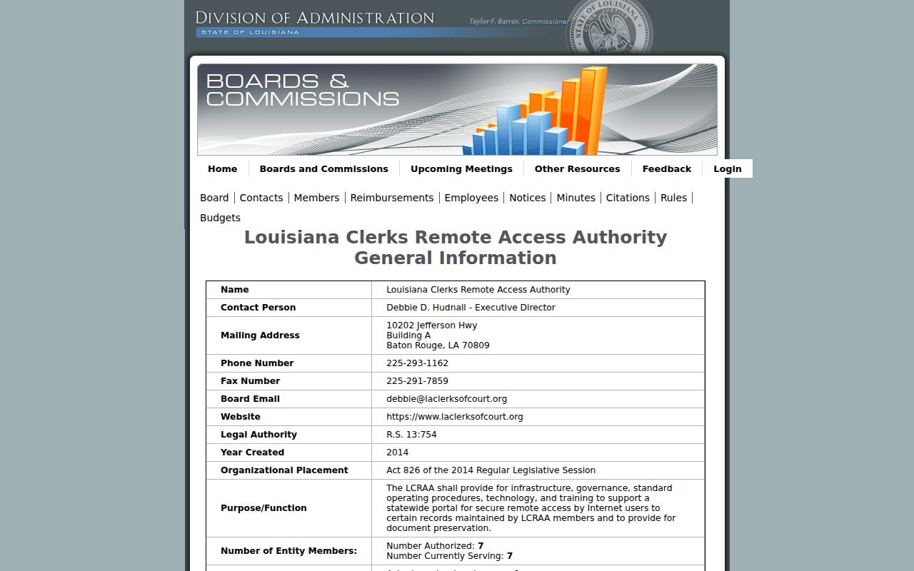 Bienville Parish court calendar research source showing the Louisiana LCRAA board profile