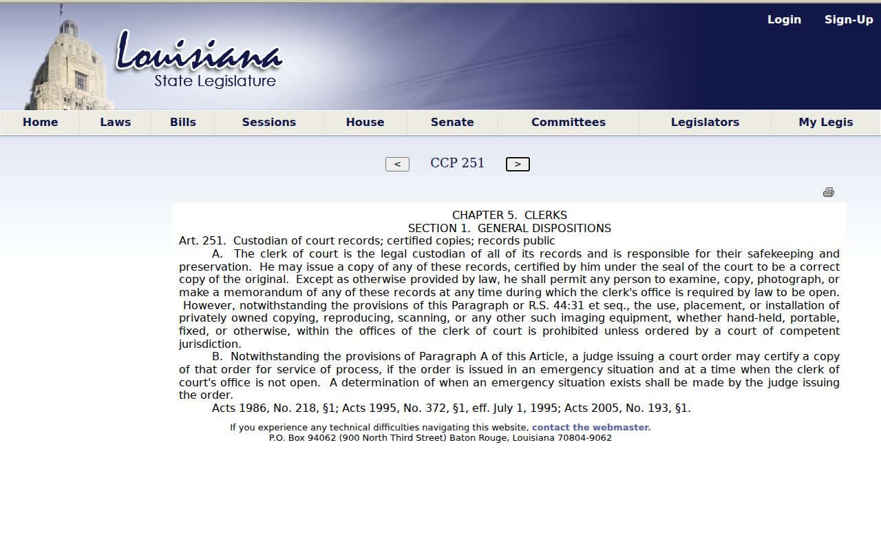 Bienville Parish court records source for Louisiana clerk custodian and certified-copy rules