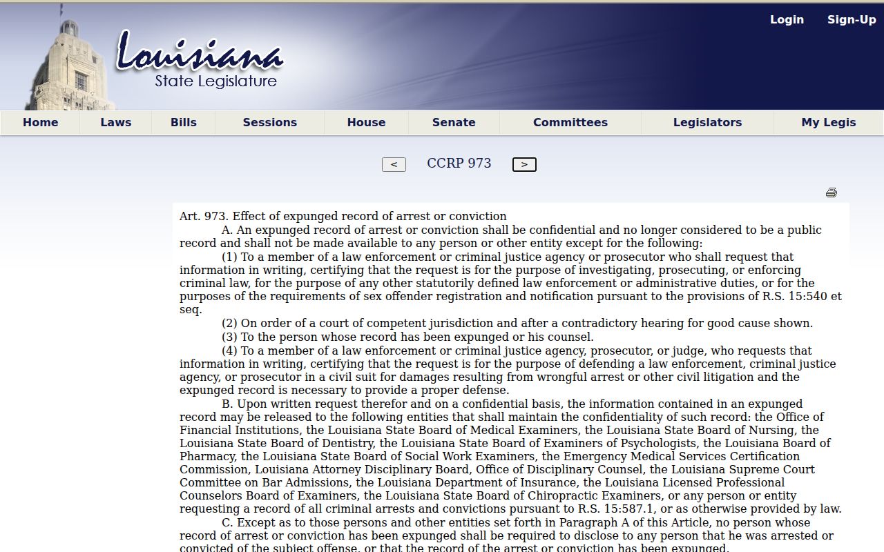 Bienville Parish criminal docket expunged record confidentiality rule
