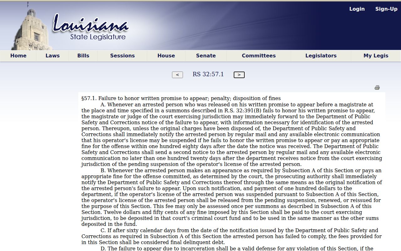 Louisiana traffic appearance statute source used for Bienville Parish ticket information